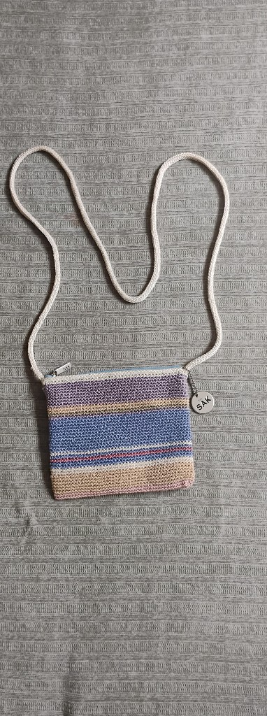 The Sak Pastel Stripe Crochet Crossbody Bag In Blue, Purple, Pink, Cream